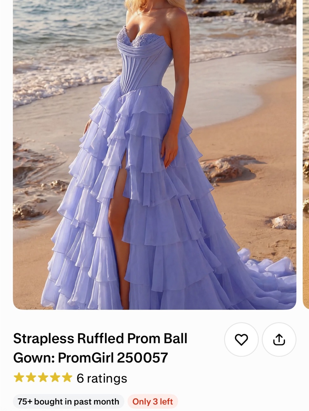 PromGirl Strapless Ruffled Ball Gown in Lavender